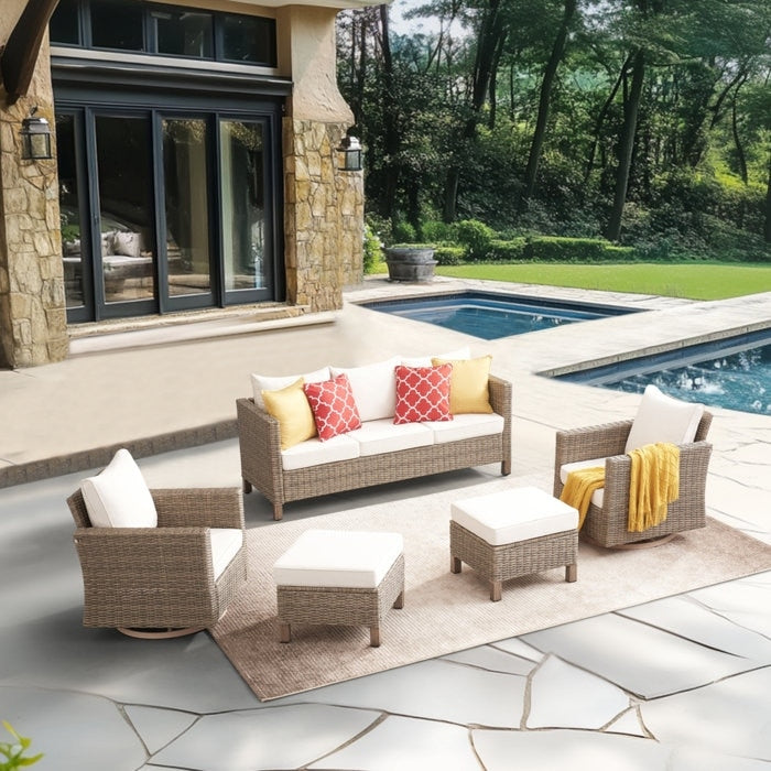 Set da conversazione in vimini per esterni da 5 pezzi