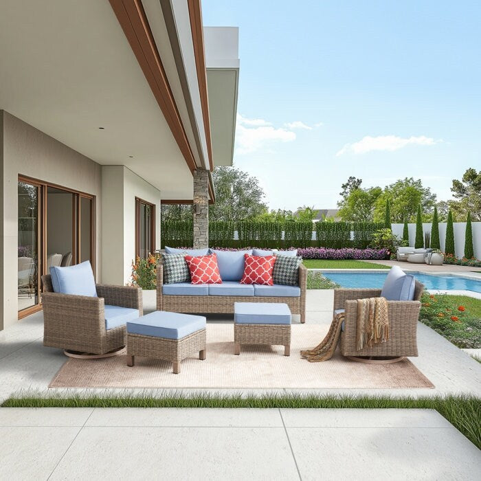 Set da conversazione in vimini per esterni da 5 pezzi