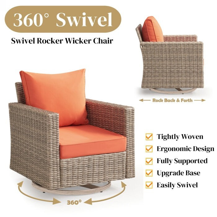 Set da conversazione in vimini per esterni da 5 pezzi