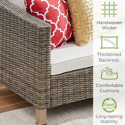 Set da conversazione in vimini per esterni da 5 pezzi