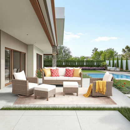 Set da conversazione in vimini per esterni da 5 pezzi