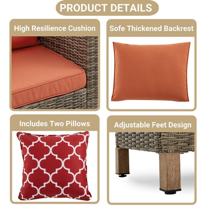 Set da conversazione in vimini per esterni da 5 pezzi