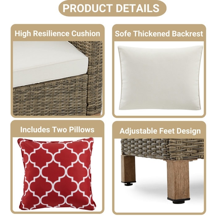 Set da conversazione in vimini per esterni da 5 pezzi