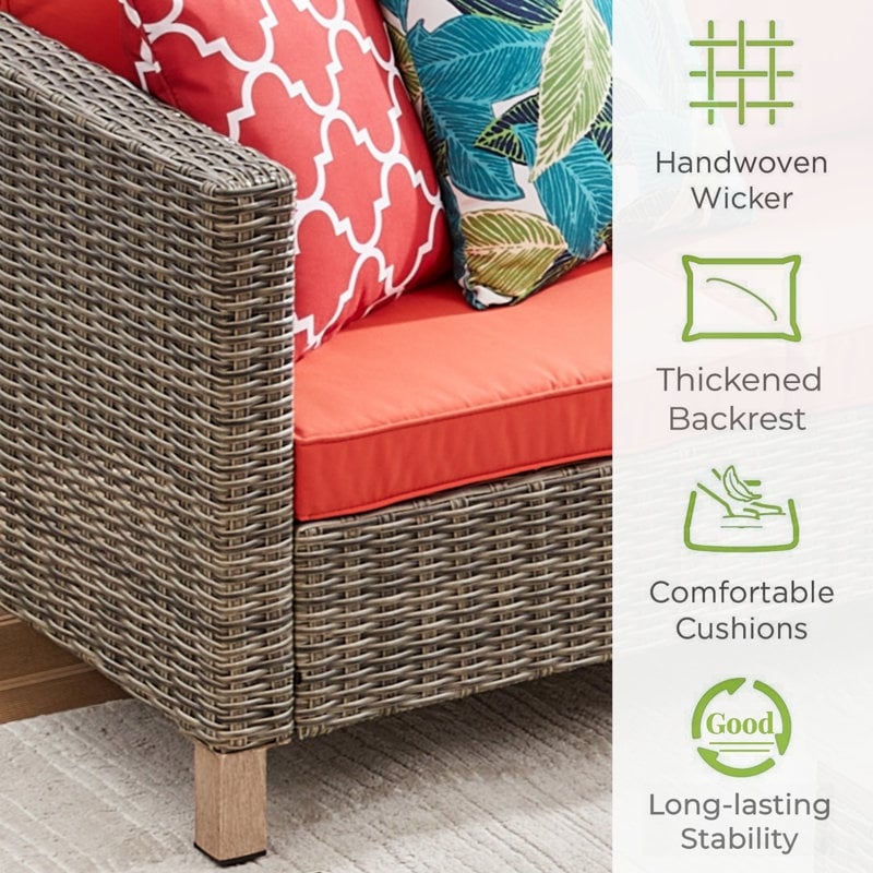 Set da conversazione in vimini per esterni da 5 pezzi