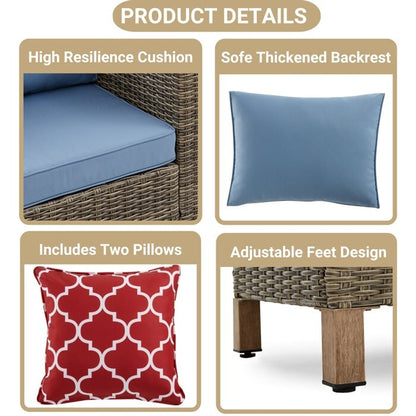 Set da conversazione in vimini per esterni da 5 pezzi