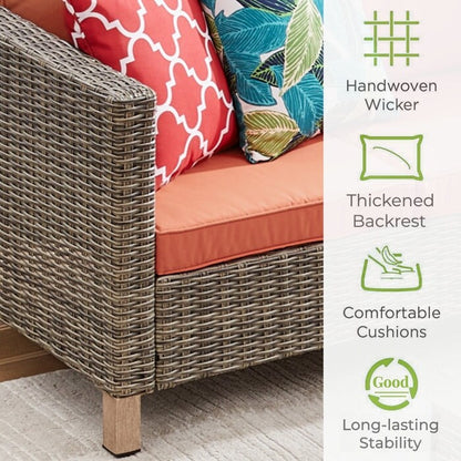 Set da conversazione in vimini per esterni da 5 pezzi