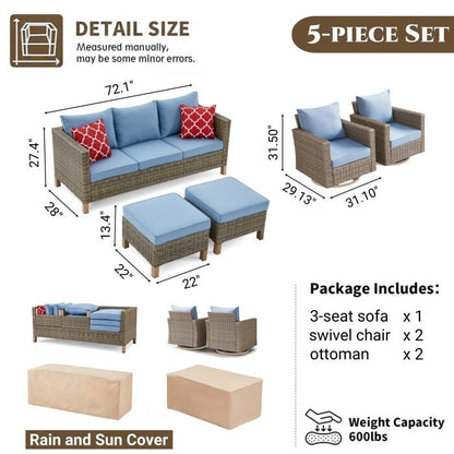 Set da conversazione in vimini per esterni da 5 pezzi