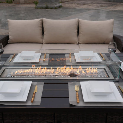 Set di divani da esterno in vimini da 5 pezzi con tavolo con braciere in alluminio