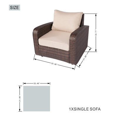 Set di divani da esterno in vimini da 5 pezzi con tavolo con braciere in alluminio