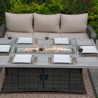 Set di divani da esterno in vimini da 5 pezzi con tavolo con braciere in alluminio