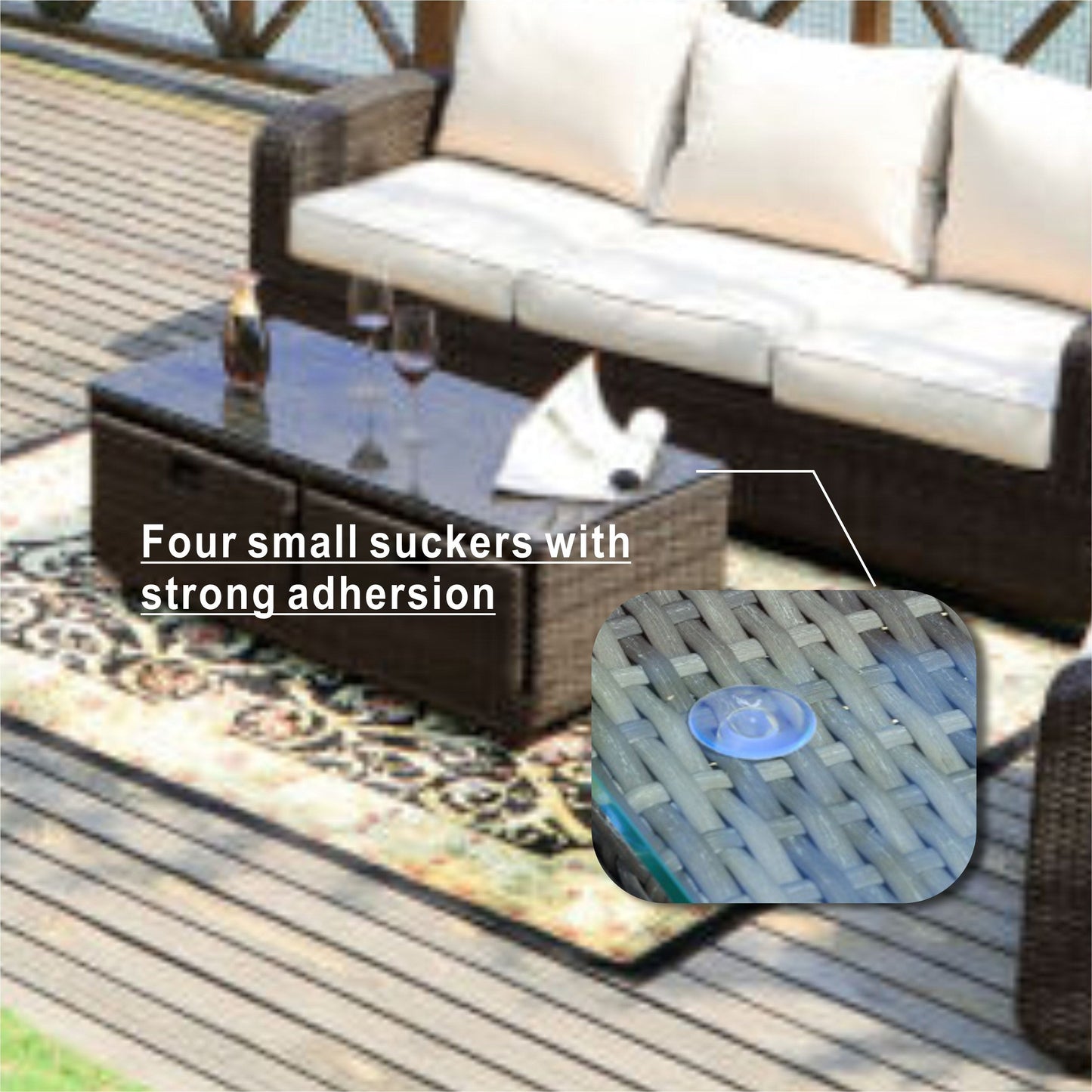 Set di divani da esterno in vimini da 5 pezzi con tavolo con braciere in alluminio