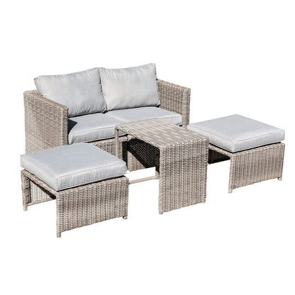 Set da conversazione in rattan da esterno, 5 pezzi, sedia in vimini con cuscini