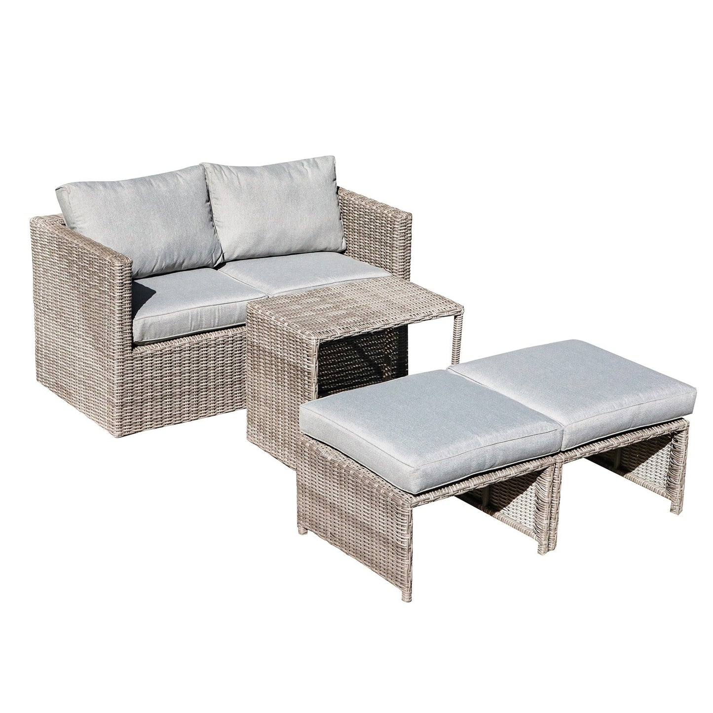 Set da conversazione in rattan da esterno, 5 pezzi, sedia in vimini con cuscini