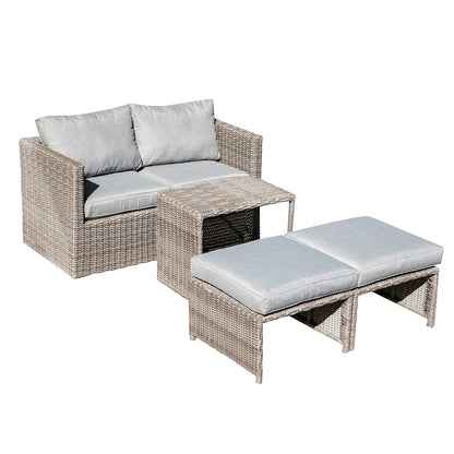 Set da conversazione in rattan da esterno, 5 pezzi, sedia in vimini con cuscini