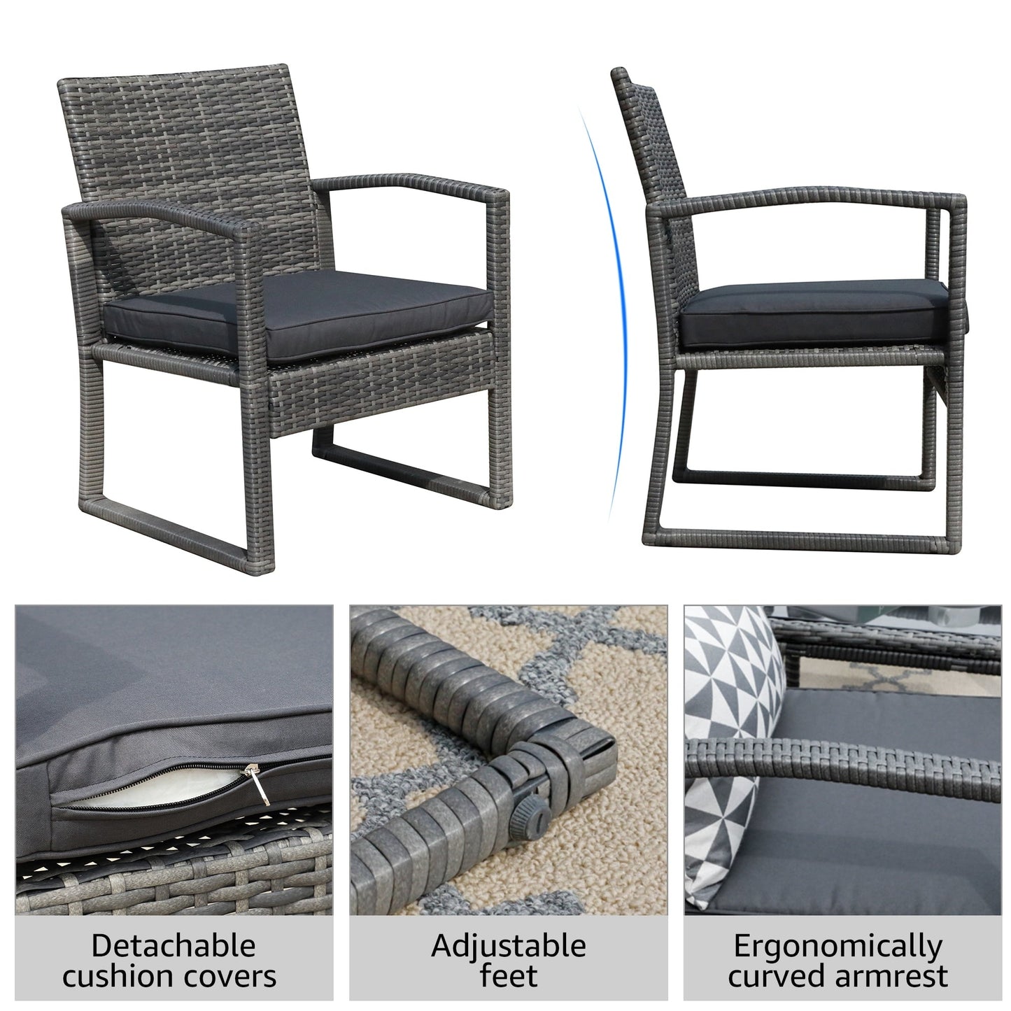 Set da giardino in vimini da 5 pezzi con poltrone, pouf e tavolino laterale