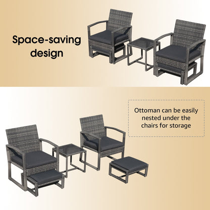 Set da giardino in vimini da 5 pezzi con poltrone, pouf e tavolino laterale