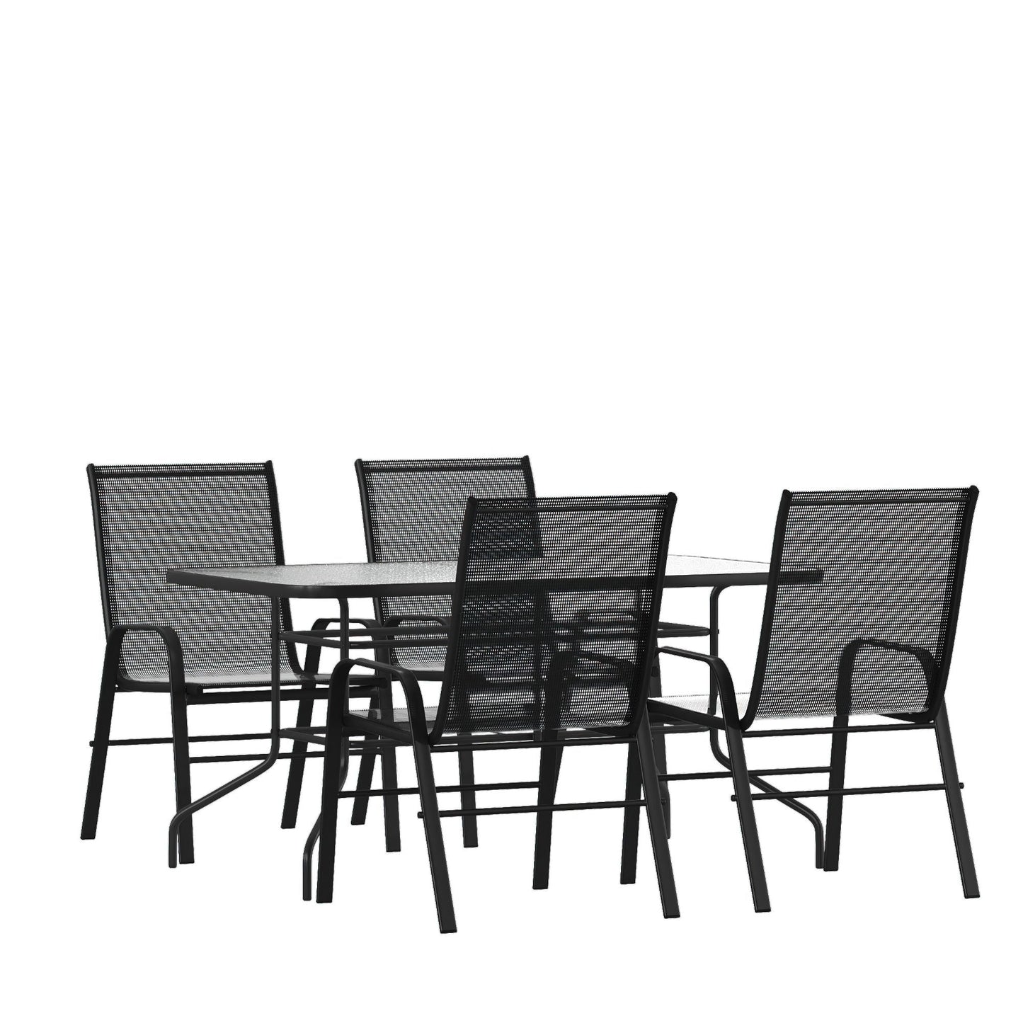 Set da pranzo da giardino da 5 pezzi: tavolo in vetro, 4 sedie Flex Stack
