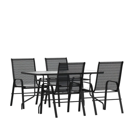 Set da pranzo da giardino da 5 pezzi: tavolo in vetro, 4 sedie Flex Stack