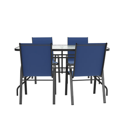 Set da pranzo da giardino da 5 pezzi: tavolo in vetro, 4 sedie Flex Stack