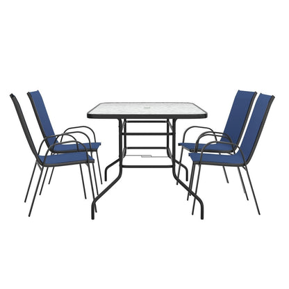 Set da pranzo da giardino da 5 pezzi: tavolo in vetro, 4 sedie Flex Stack