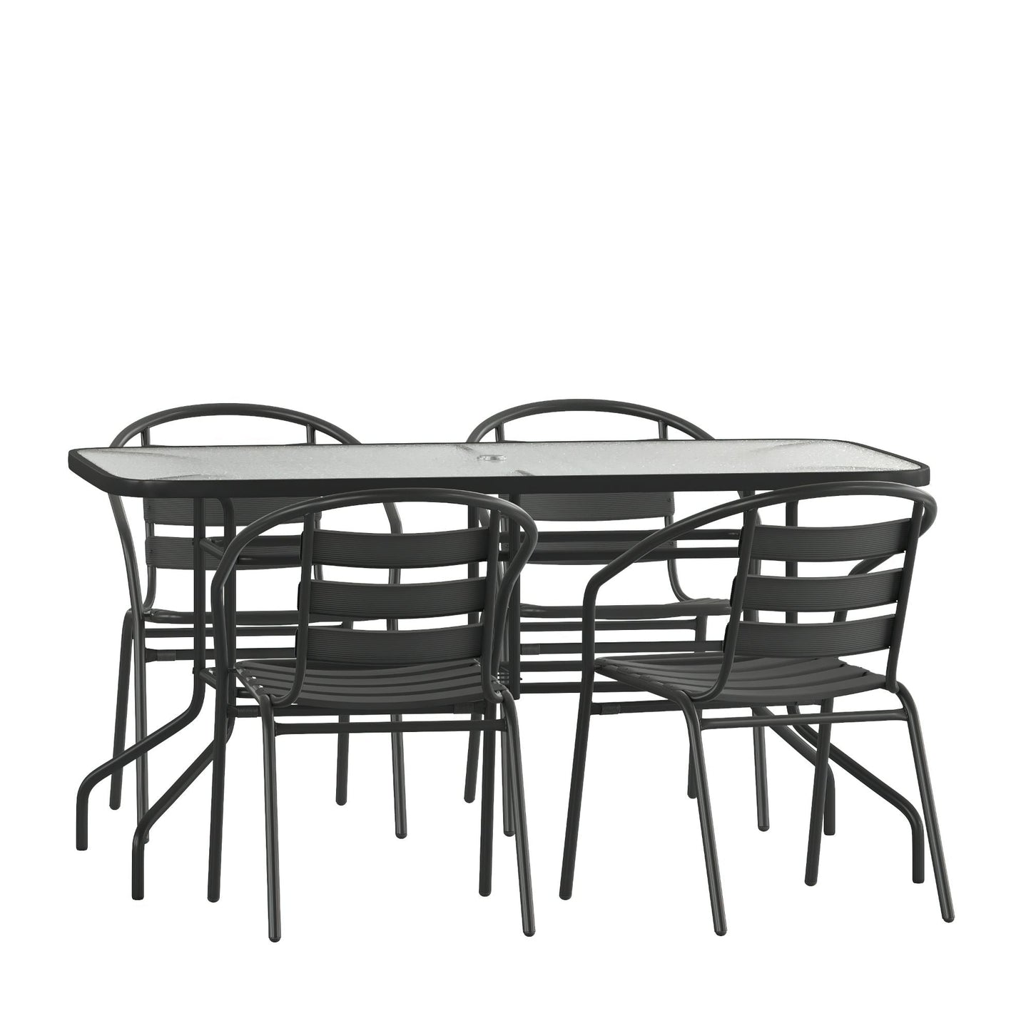 Set da pranzo da giardino da 5 pezzi: tavolo in vetro, 4 sedie Flex Stack
