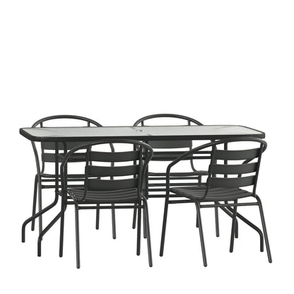 Set da pranzo da giardino da 5 pezzi: tavolo in vetro, 4 sedie Flex Stack