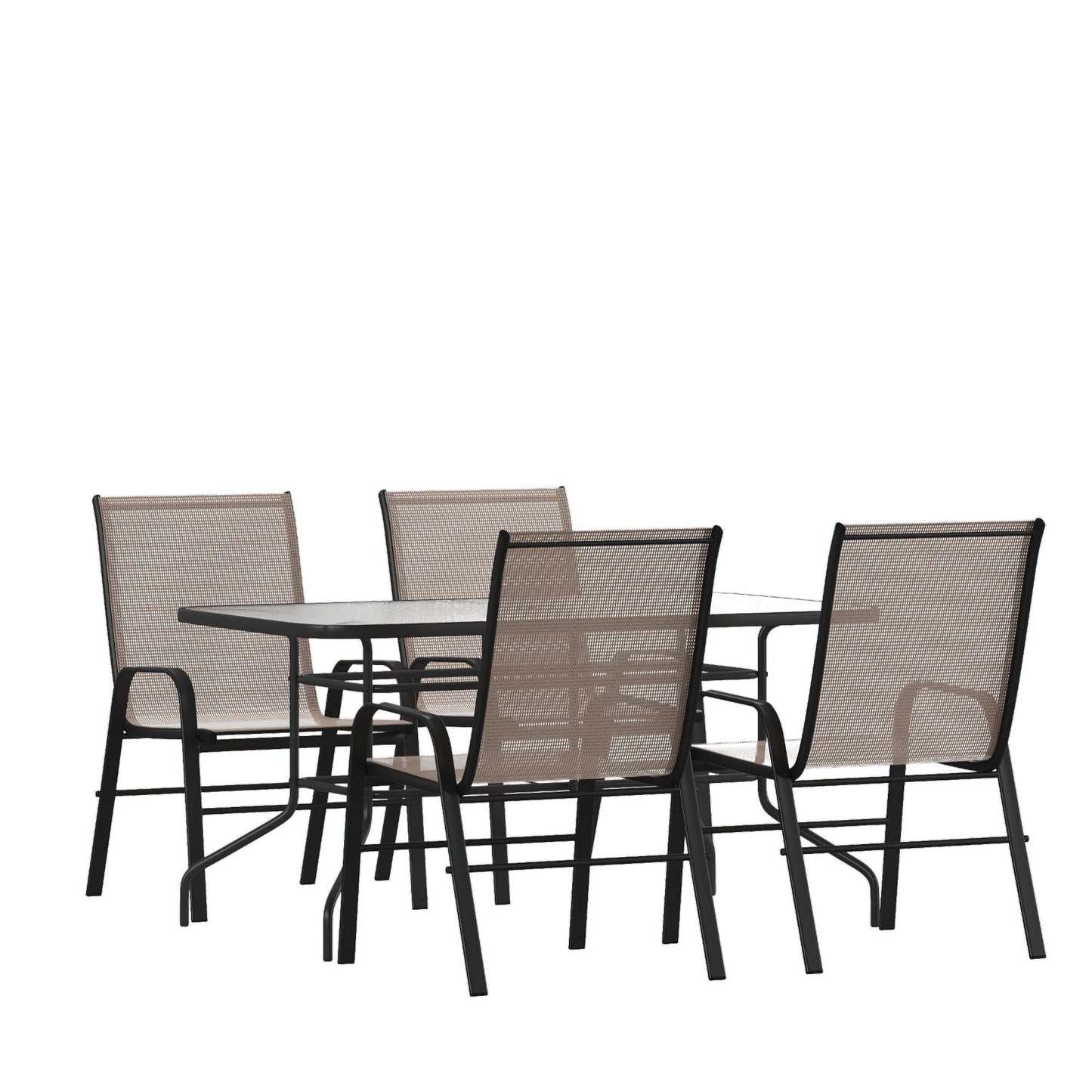 Set da pranzo da giardino da 5 pezzi: tavolo in vetro, 4 sedie Flex Stack