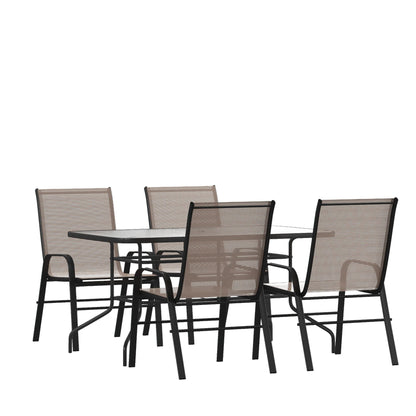 Set da pranzo da giardino da 5 pezzi: tavolo in vetro, 4 sedie Flex Stack