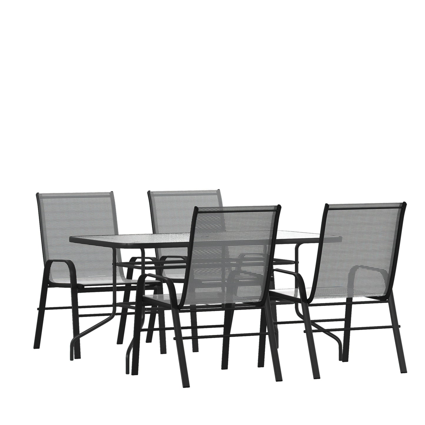 Set da pranzo da giardino da 5 pezzi: tavolo in vetro, 4 sedie Flex Stack