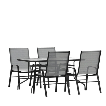 Set da pranzo da giardino da 5 pezzi: tavolo in vetro, 4 sedie Flex Stack