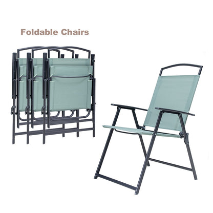 Set da pranzo per esterni da 5 pezzi con sedie pieghevoli e tavolo in vetro con foro per ombrellone - Vedi le specifiche