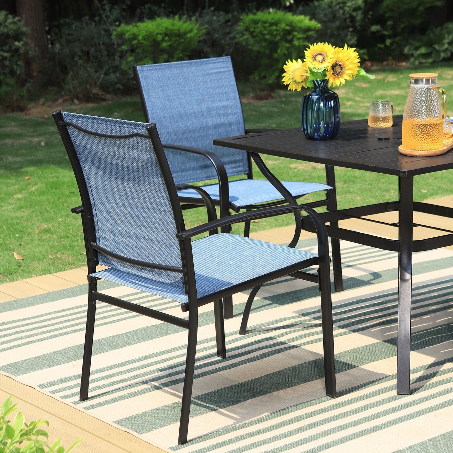 MAISON ARTS Set da pranzo per patio da 5 pezzi, tavolo quadrato in metallo da 37 pollici e 4 sedie da pranzo in textilene