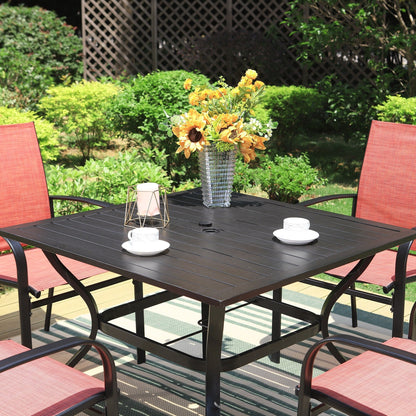 MAISON ARTS Set da pranzo per patio da 5 pezzi, tavolo quadrato in metallo da 37 pollici e 4 sedie da pranzo in textilene