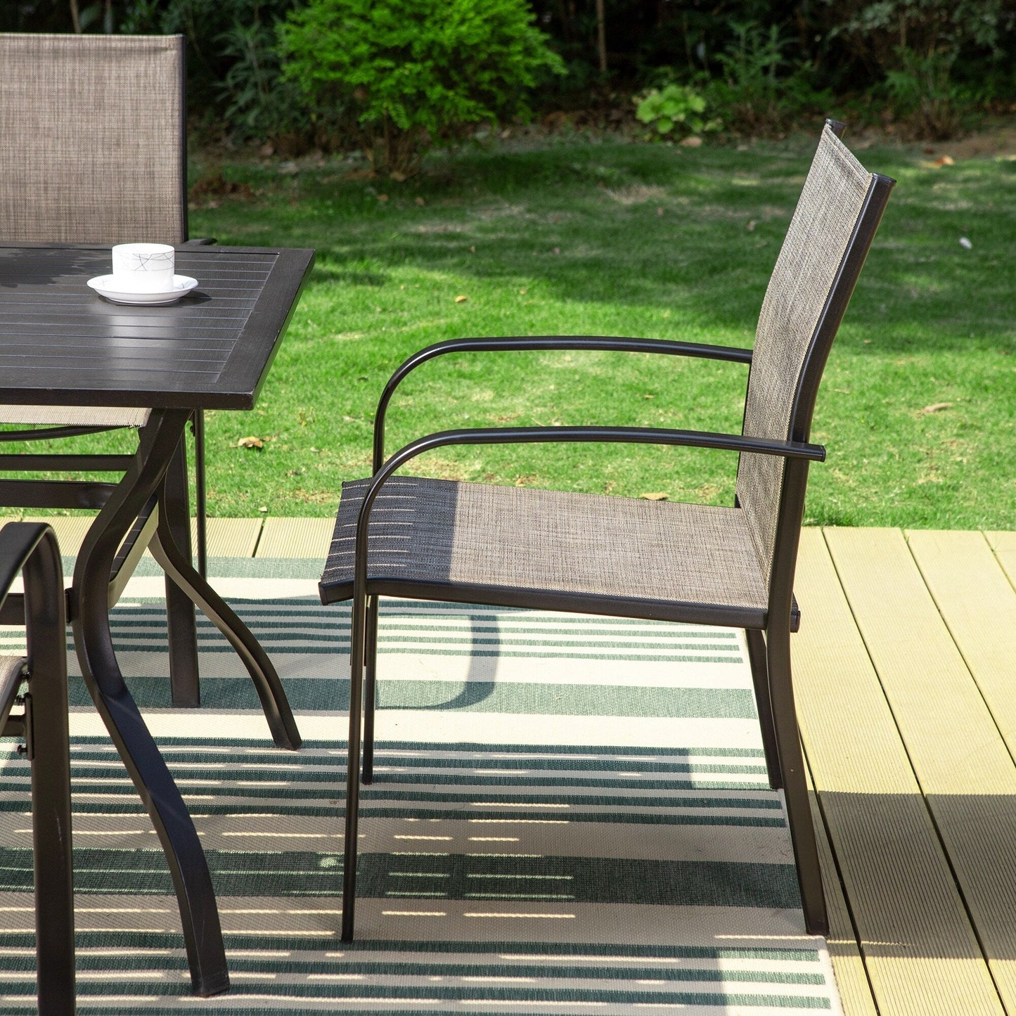 MAISON ARTS Set da pranzo per patio da 5 pezzi, tavolo quadrato in metallo da 37 pollici e 4 sedie da pranzo in textilene