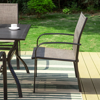 MAISON ARTS Set da pranzo per patio da 5 pezzi, tavolo quadrato in metallo da 37 pollici e 4 sedie da pranzo in textilene