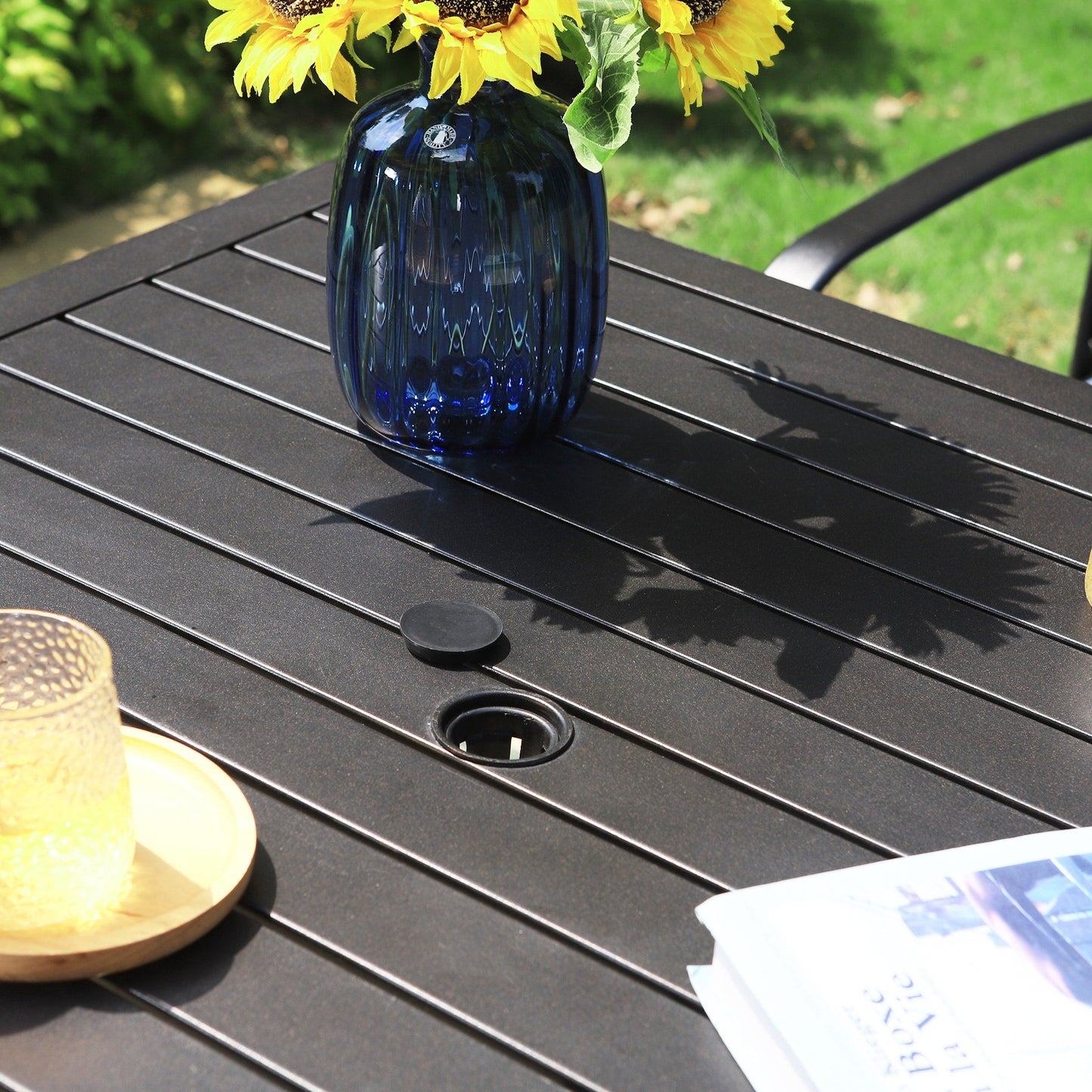 MAISON ARTS Set da pranzo per patio da 5 pezzi, tavolo quadrato in metallo da 37 pollici e 4 sedie da pranzo in textilene