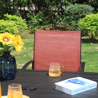 MAISON ARTS Set da pranzo per patio da 5 pezzi, tavolo quadrato in metallo da 37 pollici e 4 sedie da pranzo in textilene