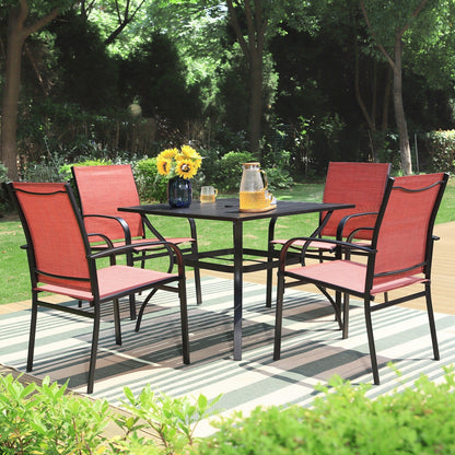 MAISON ARTS Set da pranzo per patio da 5 pezzi, tavolo quadrato in metallo da 37 pollici e 4 sedie da pranzo in textilene