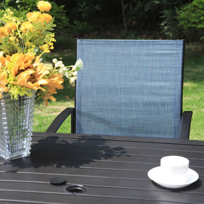 MAISON ARTS Set da pranzo per patio da 5 pezzi, tavolo quadrato in metallo da 37 pollici e 4 sedie da pranzo in textilene