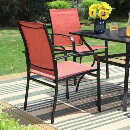 MAISON ARTS Set da pranzo per patio da 5 pezzi, tavolo quadrato in metallo da 37 pollici e 4 sedie da pranzo in textilene