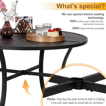 MAISON ARTS Set da pranzo per patio da 5 pezzi, tavolo rotondo con stampa geometrica e 4 sedie da pranzo in textilene