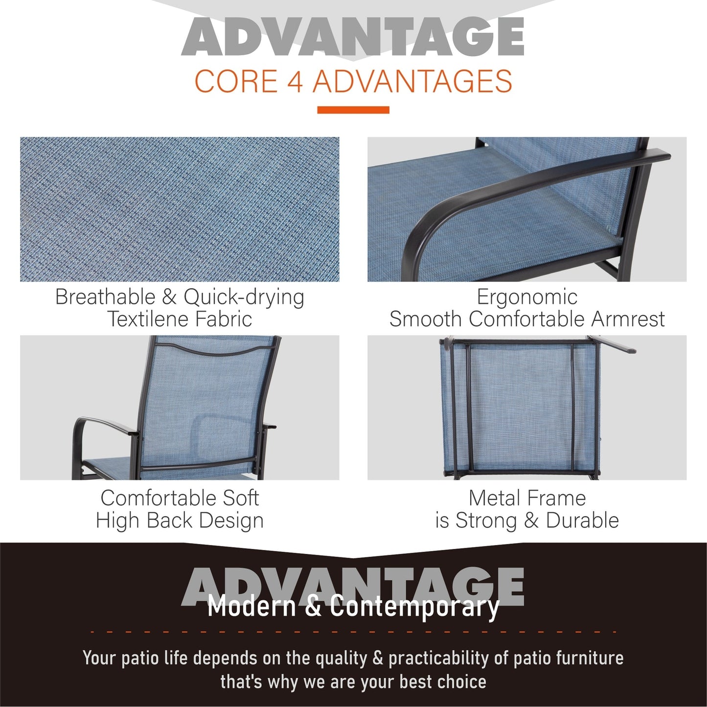 MAISON ARTS Set da pranzo per patio da 5 pezzi, tavolo rotondo con stampa geometrica e 4 sedie da pranzo in textilene