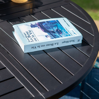 MAISON ARTS Set da pranzo per patio da 5 pezzi, tavolo rotondo con stampa geometrica e 4 sedie da pranzo in textilene