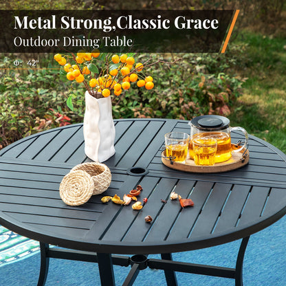 MAISON ARTS Set da pranzo per patio da 5 pezzi, tavolo rotondo con stampa geometrica e 4 sedie da pranzo in textilene