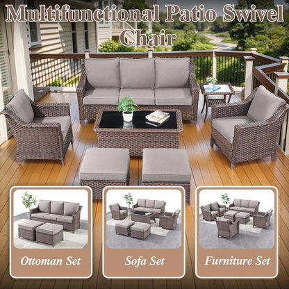 Poltrona da giardino con poggiapiedi, 5 pezzi, marrone