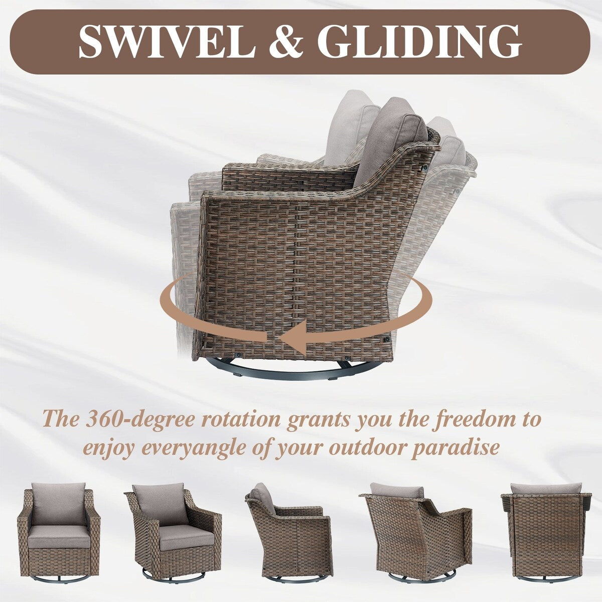 Poltrona da giardino con poggiapiedi, 5 pezzi, marrone