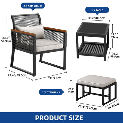 Set da bistrot in vimini per patio da 5 pezzi con cuscini - 23,2 L x 28 W x 30,7 H