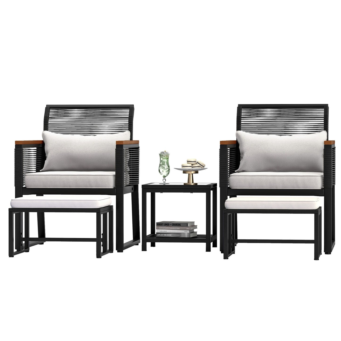 Set da bistrot in vimini per patio da 5 pezzi con cuscini - 23,2 L x 28 W x 30,7 H