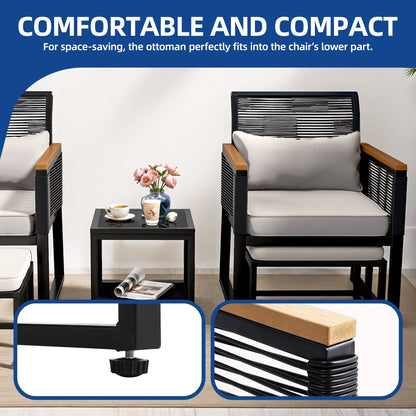 Set da bistrot in vimini per patio da 5 pezzi con cuscini - 23,2 L x 28 W x 30,7 H