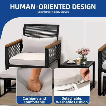 Set da bistrot in vimini per patio da 5 pezzi con cuscini - 23,2 L x 28 W x 30,7 H